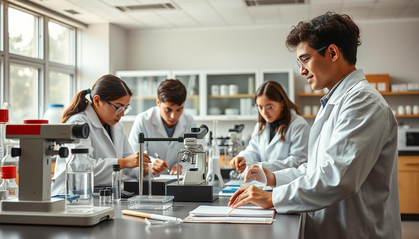 Students studying together in modern classroom